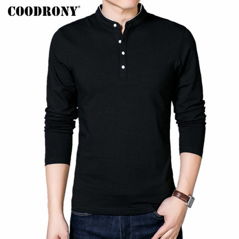 COODRONY camiseta de los hombres de la primavera de 2022 otoño nueva camiseta T Shirt de algodón hombres, Color sólido estilo chino mandarín Collar de manga larga tee 608 ► Foto 1/6