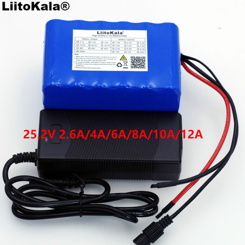 LiitoKala 24V 6s 4A 6A 8A 10A 18650 Paquete de batería 25,2 V 12Ah Li-Ion batería para batería de bicicleta 350W E bicicleta motor de 250W + cargador ► Foto 1/6
