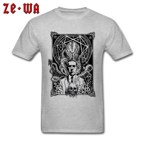 Algodón hombres camiseta Normal camisetas Lovecraft llamada de Cthulhu Tops Vintage gris ropa al por mayor del o-cuello camiseta divertida manga ► Foto 1/1