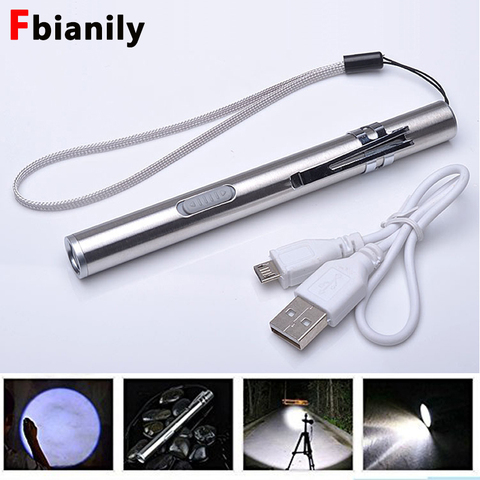 Linterna táctica de bolsillo, linterna LED, bolígrafo recargable por USB, batería integrada, colgante de luz con Clip de Metal y Cable USB ► Foto 1/6