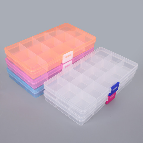 Cajas de almacenamiento de plástico con 15 ranuras, caja organizadora transparente ajustable para herramientas, accesorios de joyería ► Foto 1/5