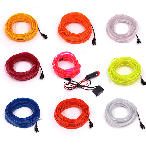 1 M/3 m/5 M Sewable EL cable Tron Glow Wire Easy Sew Tag flexible led Neon Strip + 12 V car inverter driver envío gratis ► Foto 1/6