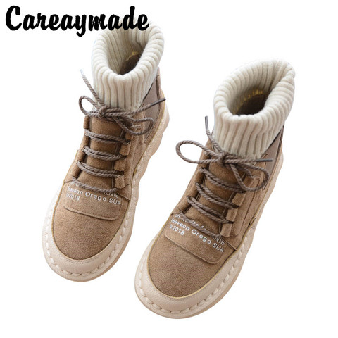 Careaymade-Botas de estilo coreano para mujer, suelas blandas de costura, botas informales cómodas, botas planas de estilo retro art mori ► Foto 1/6