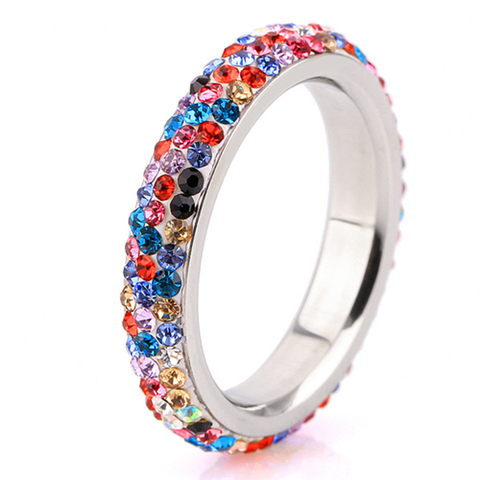 Anillo de compromiso de cristal con diamantes de imitación Multicolor, joyería de acero inoxidable, regalo para mujer ► Foto 1/6