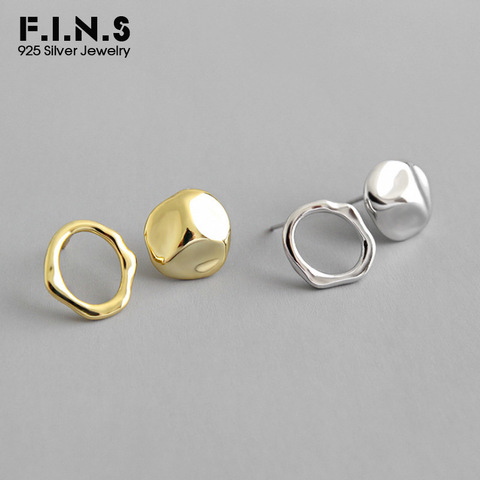 F.i.n. S-pendientes de plata de ley 925 asimétricos, con cierre de tuerca, redondos, geométricos, cóncavos, coreanos ► Foto 1/6