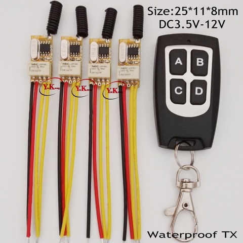 Interruptor remoto de contacto con Micro relé, Mini interruptor de botón RF, receptor de conmutación de 0V, 4 canales, independiente, 3,7 V, 4,2 V, 4,5 V, 5V, 6V, 7,4 V, 8V, 9V12V ► Foto 1/1