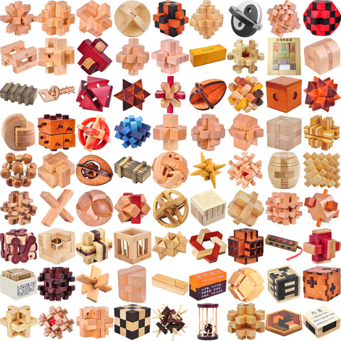 Clásico coeficiente intelectual 3D rompecabezas de madera mente rompecabezas de enclavamiento de Burr rompecabezas juego de juguetes para adultos niños ► Foto 1/6