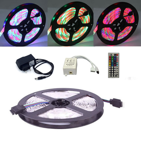 ECLH RGB LED de luz de tira impermeable SMD 2835 5M 60Leds luz Flexible cinta IR control remoto controlador 12V 2A adaptador de alimentación LED cinta ► Foto 1/6