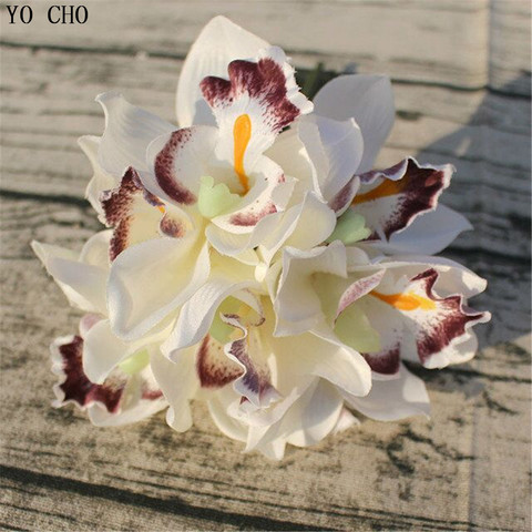 Ramo de flores artificiales de orquídeas para decoración de boda, 7 cabezales, accesorios de decoración para el hogar ► Foto 1/6