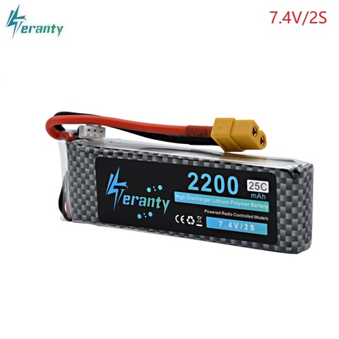 Alta Potencia 2 s 7,4 V 2200 mAh 25-35C LiPo XT60/T/JST/EC3 enchufe 7,4 V batería recargable Lipo para el helicóptero del aeroplano del coche de RC ► Foto 1/6