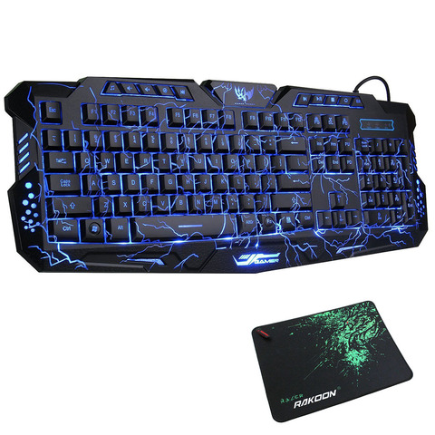 Teclado mecánico para Gaming, para ordenador con cable USB, LED, 3 colores, rojo/azul/morado, retroiluminado con MousePad ► Foto 1/6