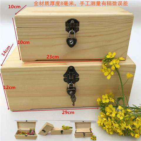 Caja grande de madera de pino, caja de almacenamiento con bloqueo rectangular personalizada, caja de regalo, caja de Navidad ► Foto 1/5