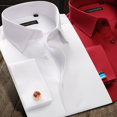Nuevo lujo mercerizado algodón francés puño botón Camisas manga larga hombres boda camisas alta calidad vestido camisas con gemelos ► Foto 1/6