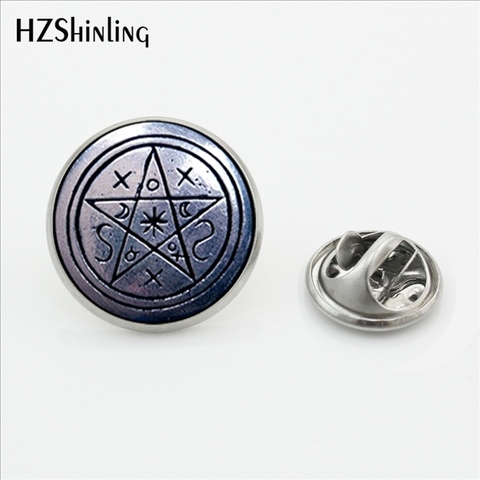 Nuevo Steampunk Wiccan broche de alfiler para cuello magia Pentagram pagano joyería de cabujón de cristal de acero inoxidable Pines de solapa broches ► Foto 1/1