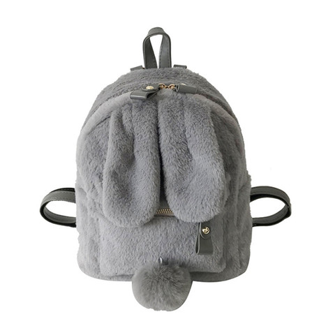 Mochila con Orejas de conejo peludas para mujer, bolso de hombro para chica, Mini mochila escolar de felpa mullida, bolsa de viaje para invierno ► Foto 1/5