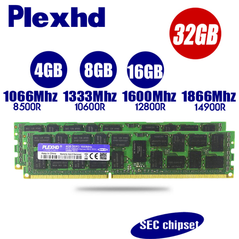PLEXHD servidor RAM memoria 2 GB 4GB 8GB 16GB 32 GB 64 GB X79 X58 2011 LGA2011 DDR3 PC3-10600R 12800R 14900R ECC REG 1866Mhz 1600Mhz 1333Mhz PC RAM ► Foto 1/6