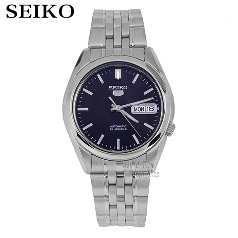 SEIKO reloj No 5 automáticamente del mecánico acero impermeable reloj de los hombres de lenguaje Dual calendario SNK355K1 SNK357K1 ► Foto 1/1