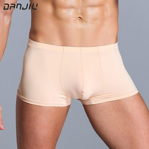 DANJIU de verano de seda de hielo de los hombres ropa interior Sexy Gay delgada suave transpirable hombre Boxer Shorts sin sólido hombre Calzoncillos ► Foto 1/6