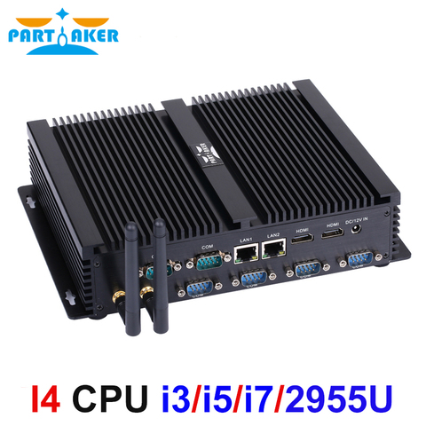 Mini PC Industrial sin ventilador Win10 Core i7 i5 i3 2955U 2 * Intel Gigabit Lans 6 * RS232 8 * USB Micro ordenador Linux Wifi 2 * HDMI ► Foto 1/6