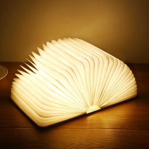 Luz LED de madera para libro lámpara de cuero sintético para libros, recargable vía USB, luz magnética para libros, luz de noche plegable de 3 colores ► Foto 1/6