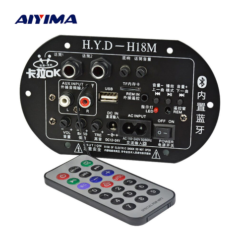 Amplificador AIYIMA Mono Subwoofer placa Doble micrófono K canción amplificador Bluetooth 30-150 W para 6-10 pulgadas altavoz 220 V 12 V 24 V ► Foto 1/6