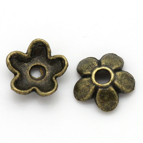 Tapas Doreen Box cuentas encantadoras 5 pétalos flor bronce antiguo (se adapta a cuentas de 8-14mm) 7x6mm,300 Uds (B24749) ► Foto 1/3