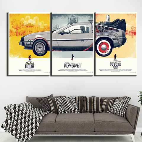 Cuadro de película de Regreso al futuro del coche, lienzo, arte de pared, póster de película impreso, 3 paneles, decoración de pared, F688, 3 piezas ► Foto 1/1