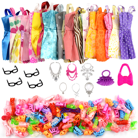 32 Artículo/Set accesorios de la muñeca = 10 Uds. De muñeca ropa vestido + 4 vasos + 6 collar de plástico + 2 bolso + 10 pares de zapatos para muñeca Barbie ► Foto 1/6