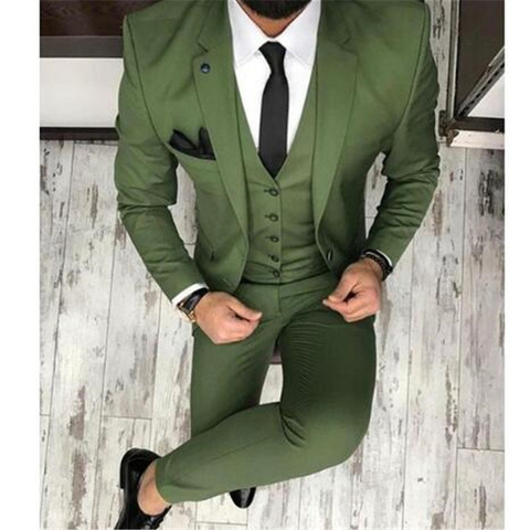 Disfraz verde personalizado para hombre, esmoquin para novio, trajes de boda para hombre, traje ajustado (chaqueta, pantalones, chaleco + corbata) ► Foto 1/6