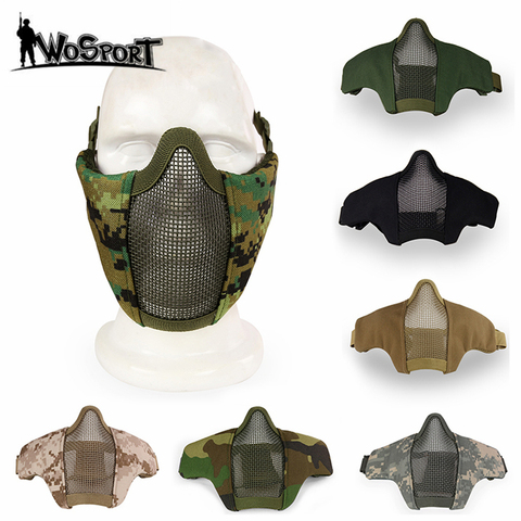 Máscara de media cara de camuflaje Airsoft, malla de acero de Metal, táctica, para caza y ciclismo, transpirable, para CS Wargame ► Foto 1/6