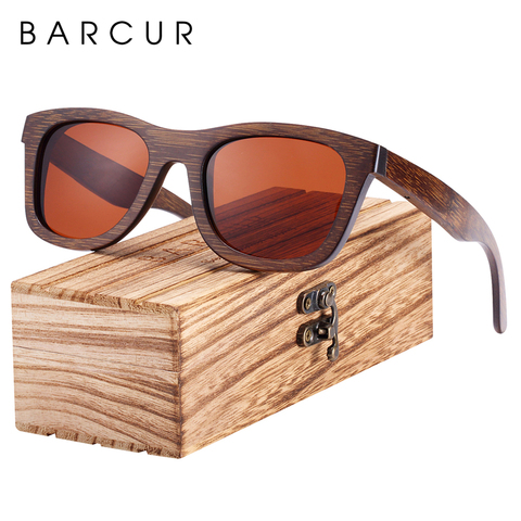 BARCUR-gafas de sol de madera para hombre y mujer, lentes de sol de bambú marrón con marco completo, de estilo Vintage polarizadas ► Foto 1/6