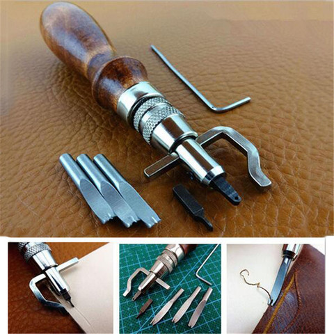 Conjunto 7 en 1 pro Cuero adjustable stitching y groover crease cuero herramienta DIY práctica ► Foto 1/6