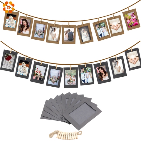 10 unids/set DIY marco de fotos Clip de madera papel foto guirnalda para boda Baby Shower cumpleaños fiesta foto cabina Decoración ► Foto 1/6