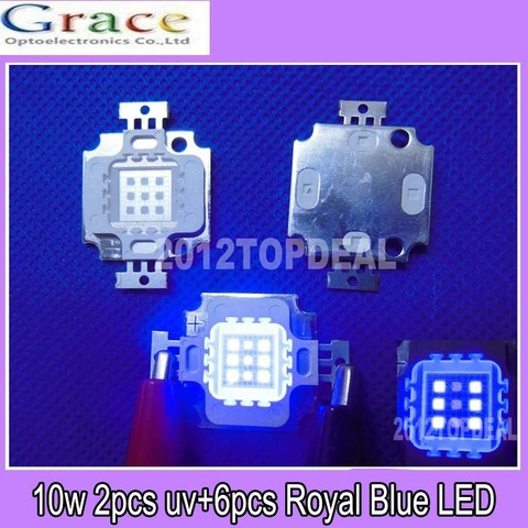 2 piezas 10W híbrido actínico 3 UV 395-405NM + 6 azul real 445NM luz LED de alta potencia 9- 11V 900-1000mA ► Foto 1/3