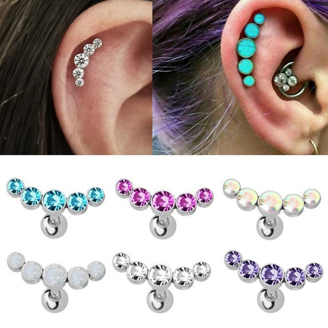 1/2 Uds. De pendientes de cartílago helicoidal trago barra de acero inoxidable para oreja y uñas, Piercing de cristal, accesorios de joyería para el cuerpo, regalos ► Foto 1/6