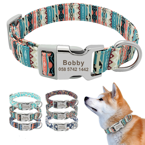 Collar de nailon con estampados personalizados para mascotas, Collar personalizado con grabado gratis, para perros Carlino pequeños, medianos y grandes ► Foto 1/6