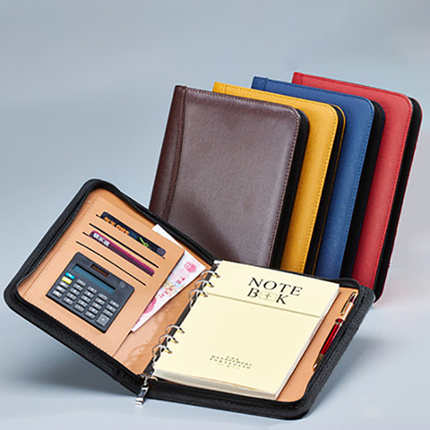 Cuaderno con cremallera A5/A6/B5 con calculadora, papelería de negocios, cuaderno de viaje, bolsa para documentos, puede personalizar el logotipo ► Foto 1/6