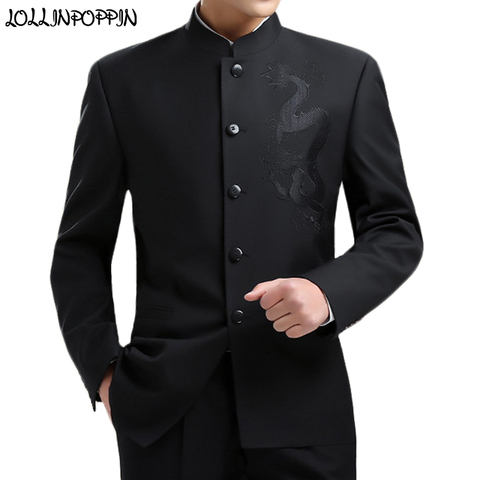 Dragón bordado Hombres estilo chino traje chaqueta mandarín Collar nuevo 2022 túnica traje chaquetas hombres Kung Fu abrigo negro ► Foto 1/6