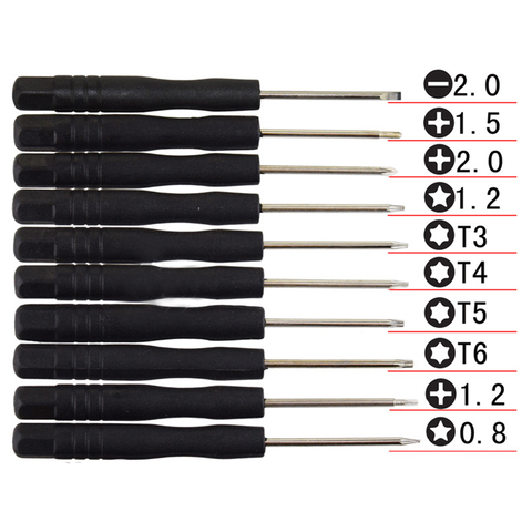 Juego de destornilladores magnéticos 10 en 1, con Phillips 1,2, 1,5, 2,0, Torx T3, T4, T5, T6, 5 Point Star, 0,8, 1,2, para iPhone, Samsung, iPad, PC ► Foto 1/6