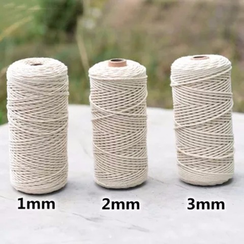 Cordón trenzado de 1/2/3mm de diámetro, 100% de algodón Natural de 200/400M de longitud para artesanía de bricolaje hecha a mano, cadena artesanal de macramé, 1 ud. ► Foto 1/6