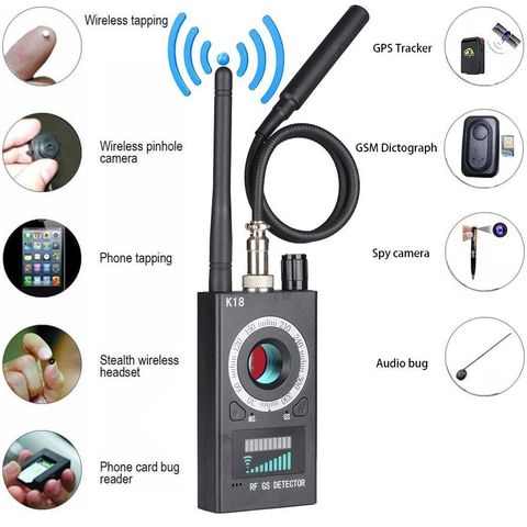 K18 Multi-función Anti-espía, Detector de cámara GSM micrófono de la señal de GPS de lente de RF magnético rastreador detectar WIFI finder ► Foto 1/5