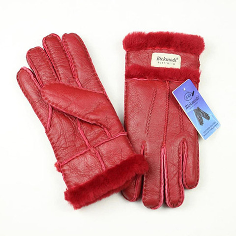 Guantes de cuero cosido a mano para mujer, lana gruesa y cálida, varios colores, estilo de punto, piel de oveja ► Foto 1/6