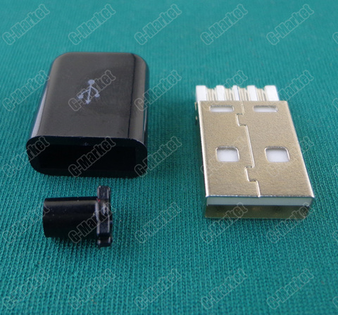 Conector USB 2,0 tipo A macho, enchufe de 4 pines, soldadura con cubierta de plástico negro para bricolaje, hecho A mano, 20 Uds. ► Foto 1/3