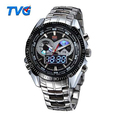 TVG-reloj Digital de acero inoxidable para hombre, cronógrafo deportivo de lujo, LED, con doble movimiento, resistente al agua, 30M ► Foto 1/6