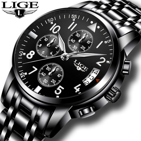 Reloj masculino en este momento relojes para hombre marca de lujo de negocios de moda de cuarzo reloj de deporte de los hombres de acero resistente al agua reloj negro ► Foto 1/6