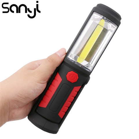 Linterna portátil 1 * COB + 1 * LED práctica linterna gancho antorcha trabajo inspección luz magnética lámpara para Camping 3 * AA pilas alimentadas ► Foto 1/1