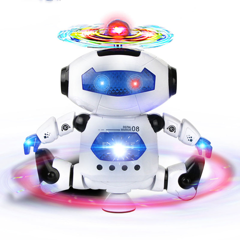 Robot eléctrico que gira 360 grados, bailarina espacial, juguete humanoide, con luz musical, juguetes electrónicos para caminar, regalo para niños ► Foto 1/6