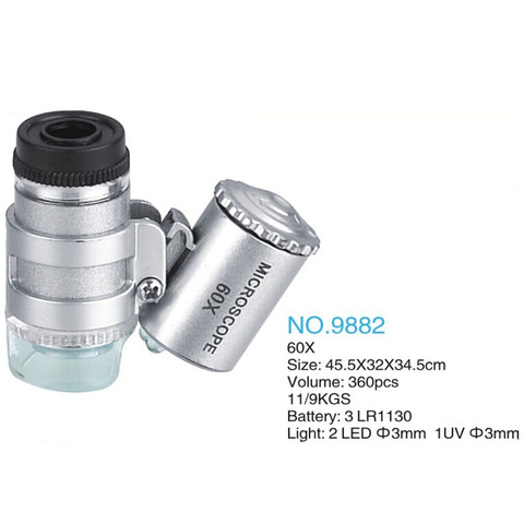 Mini microscopio para joyería, lupa iluminada con lente de lupa, 60 aumentos, 3 LED con luz UV ► Foto 1/6