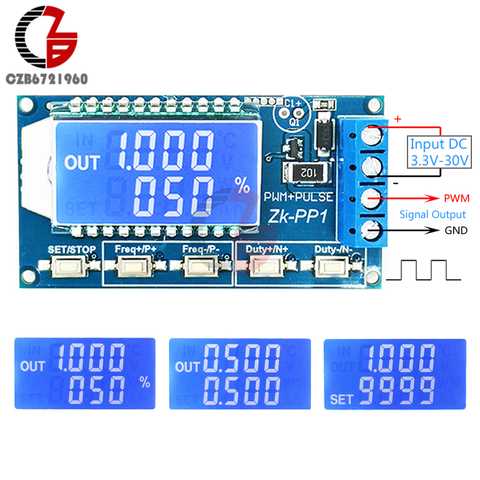 Módulo generador de señal de pulso PWM, CC, 3,3 V-30V, 1Hz-150KHz, 1 canal de frecuencia ajustable, ciclo de trabajo, onda cuadrada, protección inversa, LCD ► Foto 1/6