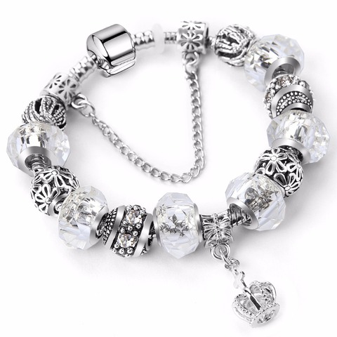 2022 nueva Rosa antiguo encantos de diamantes de imitación pulsera hecha a mano de Pandora pulseras y brazaletes para mujeres ► Foto 1/6